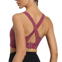 Tanks Shockproof Yoga Sports Tank Top For Women Wide Shoulder Strap Running Fitness Crop Top CrossBeauty Back Vest With Chest Pad