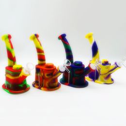 Cool Colourful Silicone Bent Style Bong Pipes Kit Bubbler Dry Herb Tobacco Glass Funnel Bowl Waterpipe Tip Straw Spoon Portable Hookah Smoking Cigarette Holder Tube