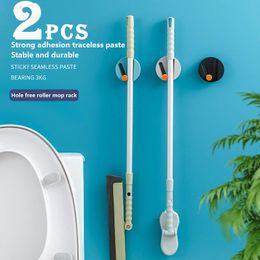 Hooks & Rails 2pc Bathroom Storage Mop Clip Wall-mounted Adjustable Non-marking Sticker Broom Moisture-proof Multi-purpose Hanging Rack Hold