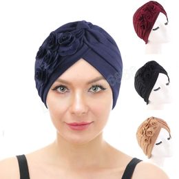 Women's flower Turban Hat African Headtie Wedding Party Headwear Chemo Knotted Indian Cap Muslim Hijab Bonnet Turbante
