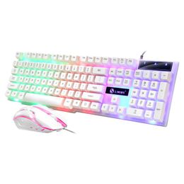 Combos Gaming Keyboard Mouse Combos USB Wired Rainbow Colourful LED Backlit Gaming Mouse and Keyboard Set Kit for Home Office Gamer