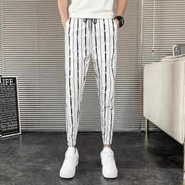 Pants Korean Summer Thin Vertical Stripes Harem Pants Men Clothing 2023 Simple Streetwear Slim Fit Casual Joggers Trousers Black/white