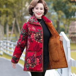 Leather Women Plus Velvet Thicken Parker Coat Fashion Printi Mother Wear Warm Quilted Jacket New Elegant Winter Jacket Outewear Female