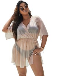 Swimwear Women's Plus Size Batwing Sleeve Split Hem Sheer Cover Up Dress Without Bikini E4zz#Women's