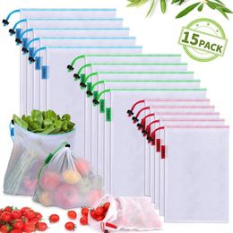 Storage Bags Reusable Produce Washable Mesh For Grocery Shopping & Of Fruit Vegetable Garden Eco Friendly Net Bag