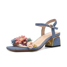 Dress Shoes Fashion Floral Comfortable Women's Sandal Simple Open-toe Low Heel Chunky Button