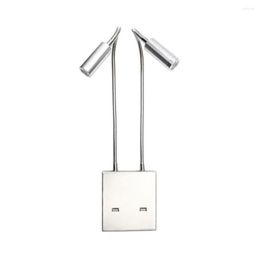 Wall Lamp Aluminium USB LED Bedside Reading Light With Charging Port Bedroom Sconce For Home Living Room El