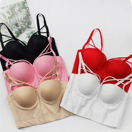 T-Shirt Basic Smooth Cut Cross Spandex Push Up Bralet Women's Bustier Bra Cropped Top Vest