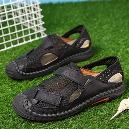 Sandals Summer Mesh Men Breathable Split Leather Business Casual Shoes Outdoor Beach Fashion Slippers Plus SizeSandals