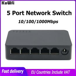 Switches KuWFi 5 Port Gigabit Switch 100/1000Mbps Desktop Fast Ethernet Network Switch RJ45 100Mbps Lan Hub Switch For Router/IP Camera