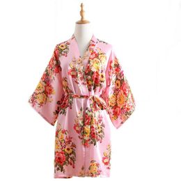 Women's Sleepwear Women Robe Peony Flower Summer Pyjamas Bathrobe Silk Robes For Wedding Bridesmaids And Bride