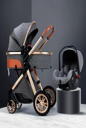 Strollers 3 in 1 Baby Stroller Luxury High Landscape Pram Portable Pushchair Kinderwagen Bassinet Foldable Car1771192