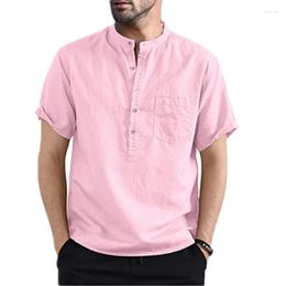 Men's Casual Shirts Summer Short-Sleeved T-shirt Cotton Linen Tees Button V-Neck Breathable Blouse Tops S-3XLMen's