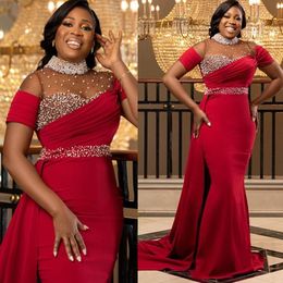 May Aso Ebi Mermaid Red Prom Dress Beaded Satin Sexy Evening Formal Party Second Reception Birthday Engagement Gowns Dresses Robe De Soiree Zj338 407