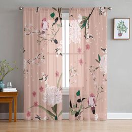 Curtain Pink Flower Bird Spring Bedroom Organza Voile Window Treatment Drapes Tulle Curtains For Living Room Sheer