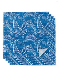 Table Napkin 4pcs Summer Dolphin Swirl Texture Square 50cm Party Wedding Decoration Cloth Kitchen Dinner Serving Napkins