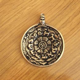 Pendant Necklaces Vintage Tibetan Copper Metal Large 59mm Big Round Melong Amulet Chinese 12 Animals PendantPendant