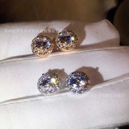 Designer Brand 925 Round Sparkling Diamond Earrings Luxury High Carbon for Womens Light Crowd