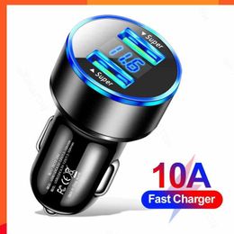 New Car Phone Adapter 10a Dual Port Multifunctional Fast Charging Practical Usb Digital Display Car Supplies Car Charger Adapter