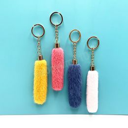 Cute Long Pom Pom Keychain Women Solid Color Faux Fur Keyrings Bag Charms Fluffy Tassel Pendant Hanging Decorations Party Gifts