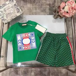 In stock 2-12 Years Designer Kids Clothing Sets T-Shirt Pants Set Brand printing Children 2 Piece pure cotton Clothing baby Boys girl Fashion