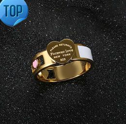 2023Fashion Hollow Colorful Heart Rings NEW Stainless Steel Big Tag White Shell Ring For Women Girls Female Men Wedding Jewelry Fashion ring1981
