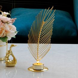 Candle Holders Leaves Feather Decor Candelabra Ornaments Centre Table Living Room Wedding Centrepiece Candles Holder