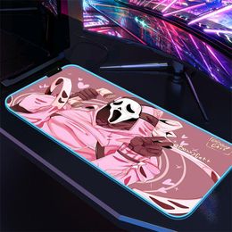 Pads Anime RGB Mouse Pad Pink Ghostface Kawaii Desk Accessories Gaming Laptops Keyboard Mat LED Mousepad Gamer Deskmat Mause Pc Pads