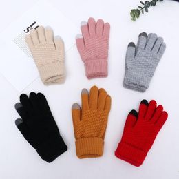 Five Fingers Gloves Fashion Women Winter Knitted Wool Full Finger Thicken Girls Mittens Touch Screen Woollen