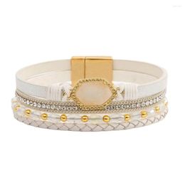 Link Bracelets Koaem Retro Natural Stone Leather Bracelet For Women Charm Crystal Beads Chain Multilayer Wrap Jewellery Gift