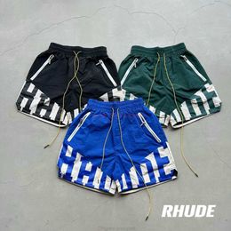 Tasarımcı Kısa Moda Sıradan Giyim Plaj Şortları Konserve Rhude High Street Heavy Industry Bir Eklenmiş Dokuma Çift Gevşek Joggers Sportswear Outto Y83o