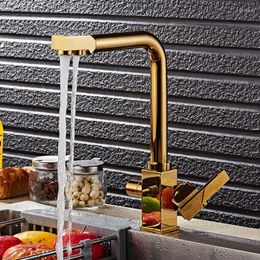 Kitchen Faucets Faucet Dual Function 3 Way Water Filter Gold/Black/Chrome/Oat Marble Pure Filler Tap