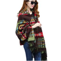 Fur Ladies Warm Winter Hooded Wrap Poncho Wool Scarves Capes New Ponchos And Capes Aztec Outwear Casacos Femininos