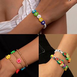 Charm Bracelets 1set Colorful Flowers Daisy Pearl Heart Charming Jewelry Bohemian Beads For Women Lot Wristband