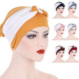 Fashion Women Muslim Braid Head Turban Wrap Elastic Headscarf Cover Cancer Chemo Islamic Arab Cap Hat Hair Loss Bonnet Beanies