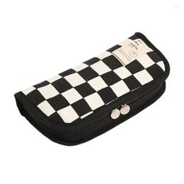 Large Capacity Pencil Box Simple Checkerboard Bag Stationery Student Canvas Multifunctional Notebook