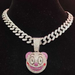 Men Women Hip Hop Clown Pendant Necklace 13mm Cuban Chain HipHop Iced Out Bling Necklaces Fashion Charm Jewellery 230527