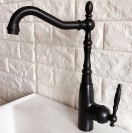 Kitchen Faucets Black Oil-Rubbed Bronze Washbasin Faucet Single Handle Swivel Spout Bathroom Sink And Cold Water Mixer Taps 2nf376