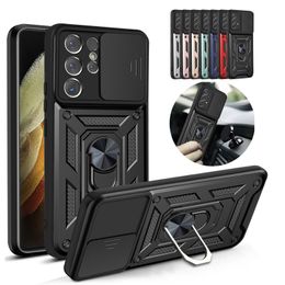 Military Grade Armour Rugged Cases Ring Stand Slide Camera Lens Protection For Samsung S22 Plus S23 Ultra A03S A13 A23 A33 A53 A73 A03 Core A14 A24 A34 A54 A04 A04S A04E