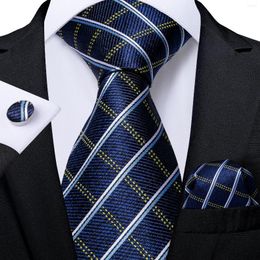 Bow Ties Blue Striped Plaid For Men 8cm Width Mens Business Wedding Neck Tie Set Pocket Square Cufflinks Gravatas Homens Cravatta