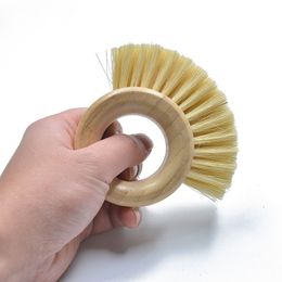 9.5x6.5cm Vegetable Fruit Cleaning Brushes Ring Type Pan Dish Bowl Brush Bamboo Wood Sisal kitchen Cleaning Tools Q126