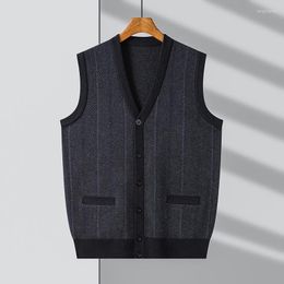 Men's Vests Autumn And Winter Vest Thickened Vertical Stripes Jacquard Cardigan Casual Simple Knitted