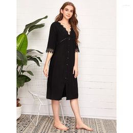 Women's Sleepwear Loose Nightgown Women Lace Nightdress Casual Home Dressing Gown Intimate Lingerie Summer Nightwear Homewear