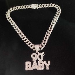 Männer Frauen Hip Hop 90' BABY Anhänger Halskette mit 13mm kubanischen Kette Hiphop Iced Out Bling Halsketten Modeschmuck Charm Geschenke 230527