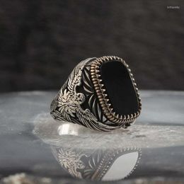 Cluster Rings Vintage Carving Eagle Pattern Men's Delicate Black Drip Oil Animal Ring For Men Wedding Engagement Jewellery Gift