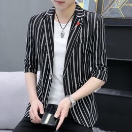 Men's Suits & Blazers Small Suit Young Men Seven Minutes Sleeve Summer Thin Coat Short Korean Slim Stripe Half TideMen's