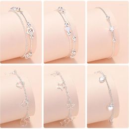 Link Bracelets Silver Plating Lucky Bead Charm Bracelet For Women Chain Round Bangles Fashion Luxury Quality Jewellery Christmas Y2k