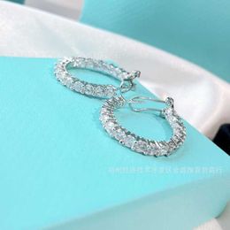 Fashion Brand S925 Sterling Silver Single Row Diamond Earrings Light Luxury Ear Buckles High Carbon for Women