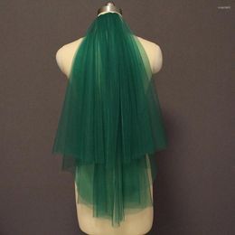 Bridal Veils Green Tulle 2T Short Blusher Wedding Veil Simple 2 Layers With Comb Accessories Voile De Mariee