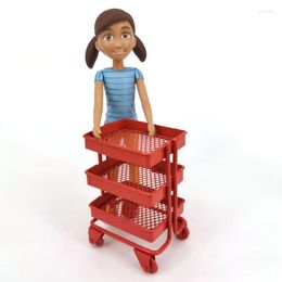 Hooks Mini Doll Furniture Dollhouse Iron 3 Tier Trolley Storage Rack DIY House Kitchen With Wheels Accessories 425C